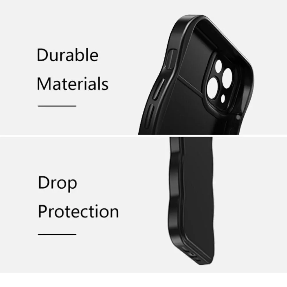 Fabspark iPhone 16 Phone Case BLACK Soft Silicone Simple Wave Design Wavy Cover